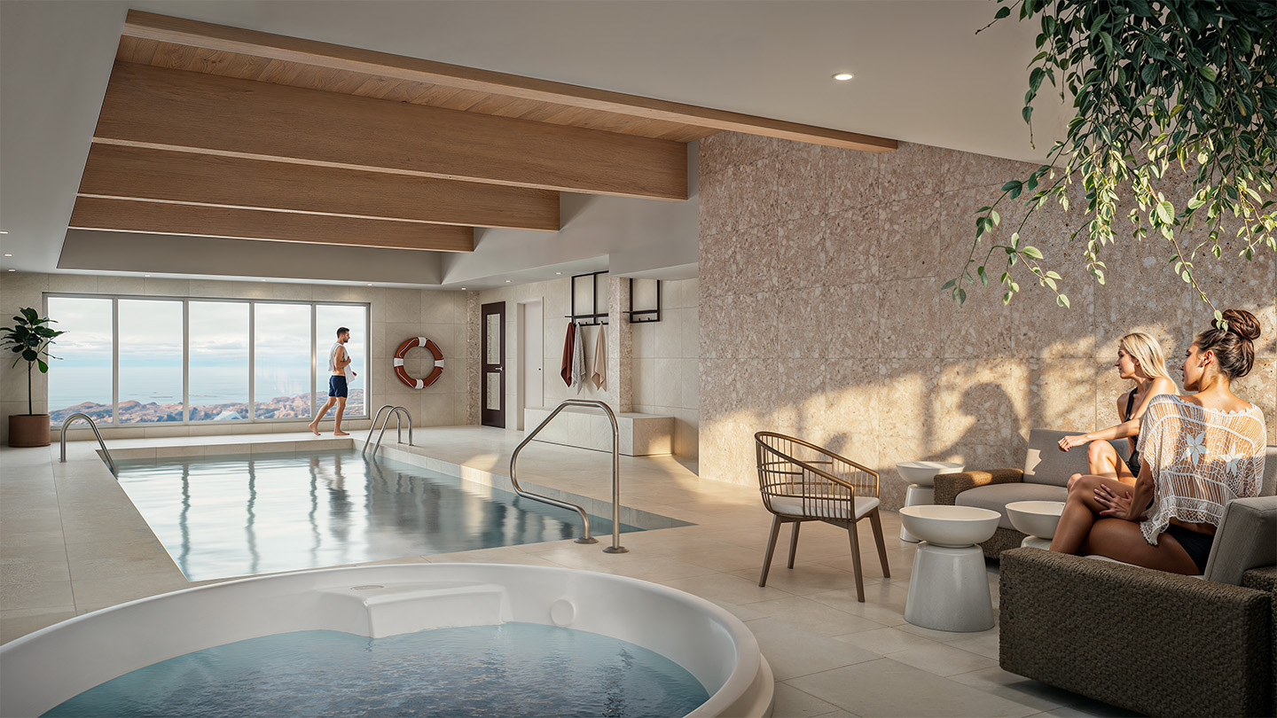 Piscine intérieur avec vue sur le fleuve